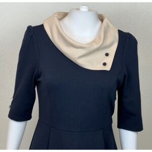 Miss Patina London Parisian Peter Pan Fit & Flare Mini Dress Sz S/M Navy Preppy